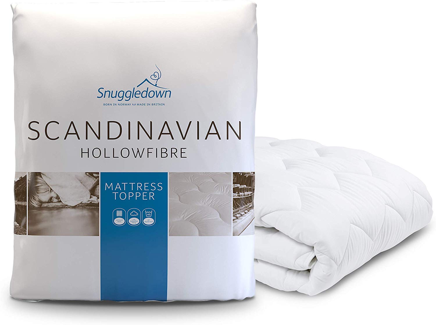 Snuggledown Classic Hollowfibre Double Mattress Topper Double Bed Fitted, White