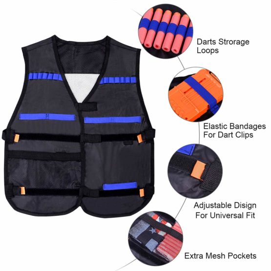 EXTSUD Kids Tactical Vest, 2 Sets Tactical Vest for Nerf Guns N-Strike Elite Series with 80Pcs Refill Darts, 2 Reload Clips, 2 Tactical Masks, 2 Wrist Bands and 2 Protective Glasses - Image 2