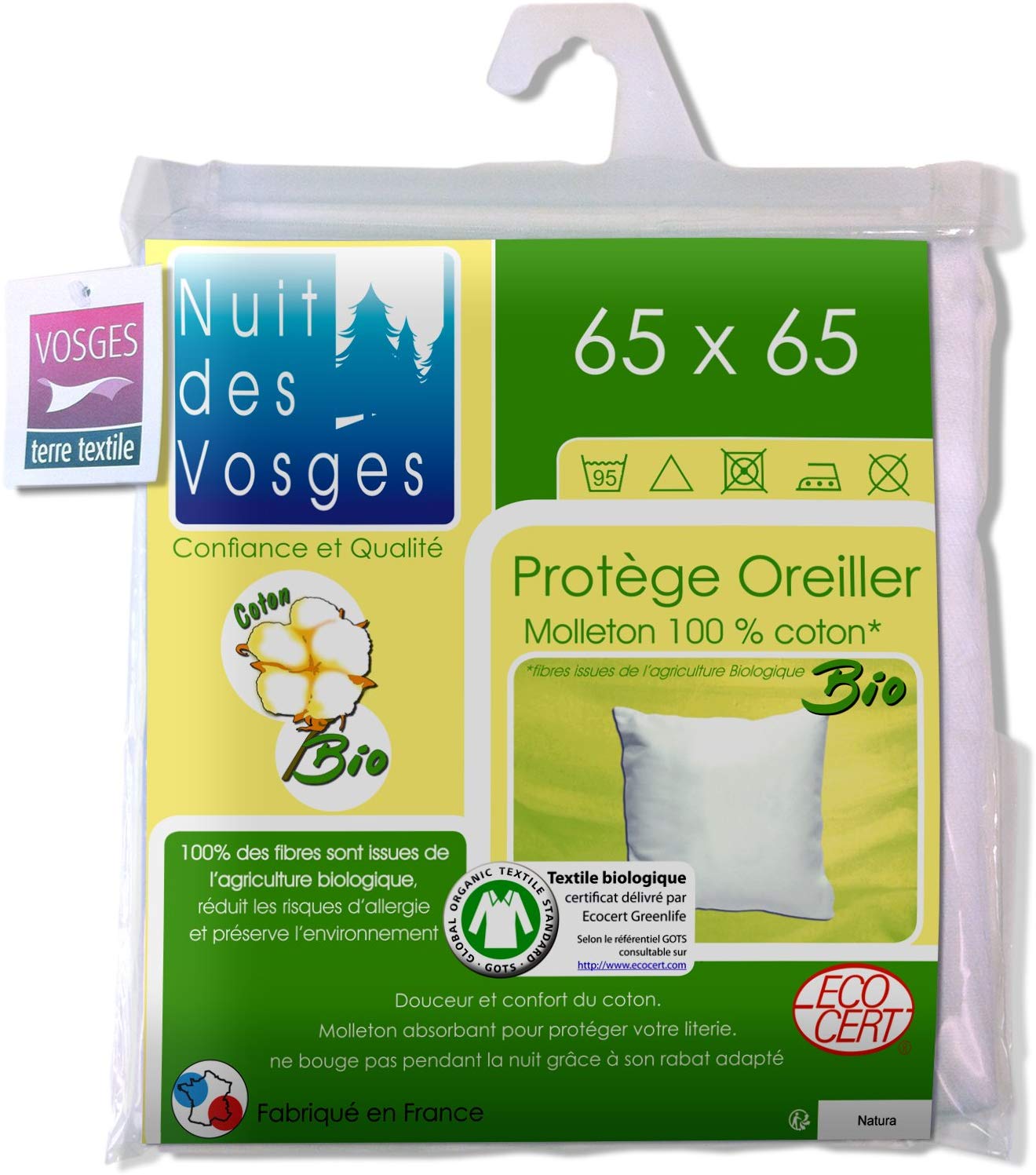 Night of the Vosges 204481 Under Cover Organic Cotton Pillow Case White, White, 65 x 65 cm, 65x65x cm