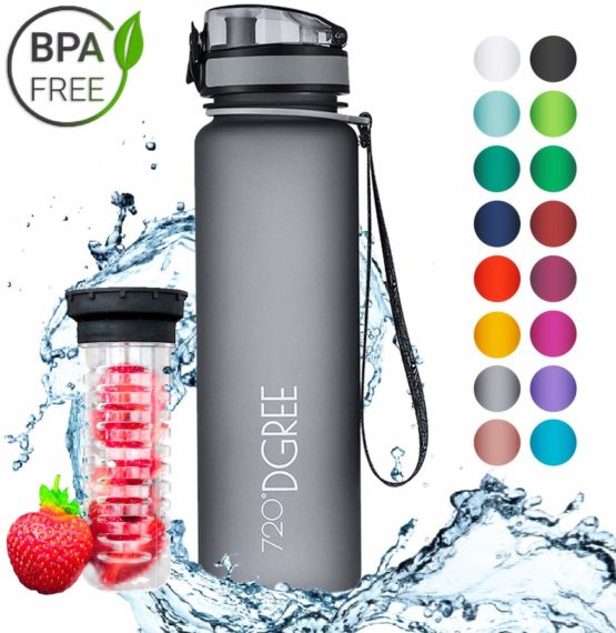 720°DGREE Water Bottle “uberBottle“ +Fruit-Infuser - 350ml, 500ml, 650ml, 1L - BPA-Free Tritan, Leakproof, Reusable - Sports Drinking Bottle for Kids, Gym, Fitness, Outdoor, Cycling, School