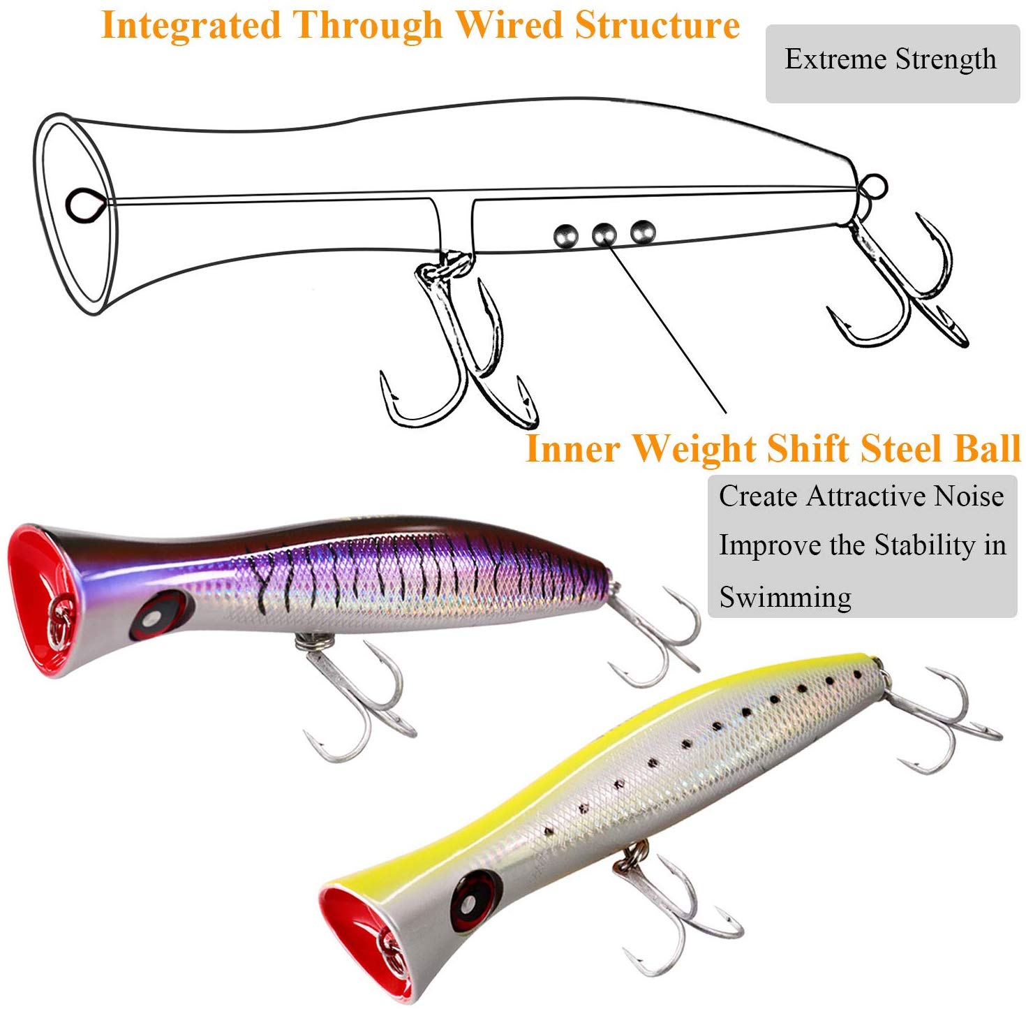 THKFISH Topwater Fishing Lures GT Popper Fishing Lure Saltwater Fishing Lures Tuna Popper Lures BlueLaser 1pc - Image 3