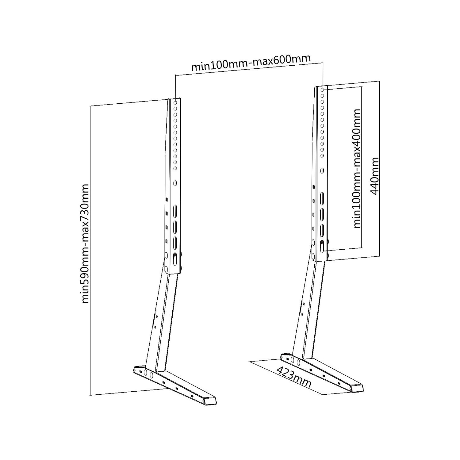 PureMounts PM-TVS-02 Stand for TV Devices with 94-178 cm (37-70 Inches) 5 Levels Height Adjustable Cable Management Maximum Load 35.0 kg VESA 600 x 400 Black - Image 3