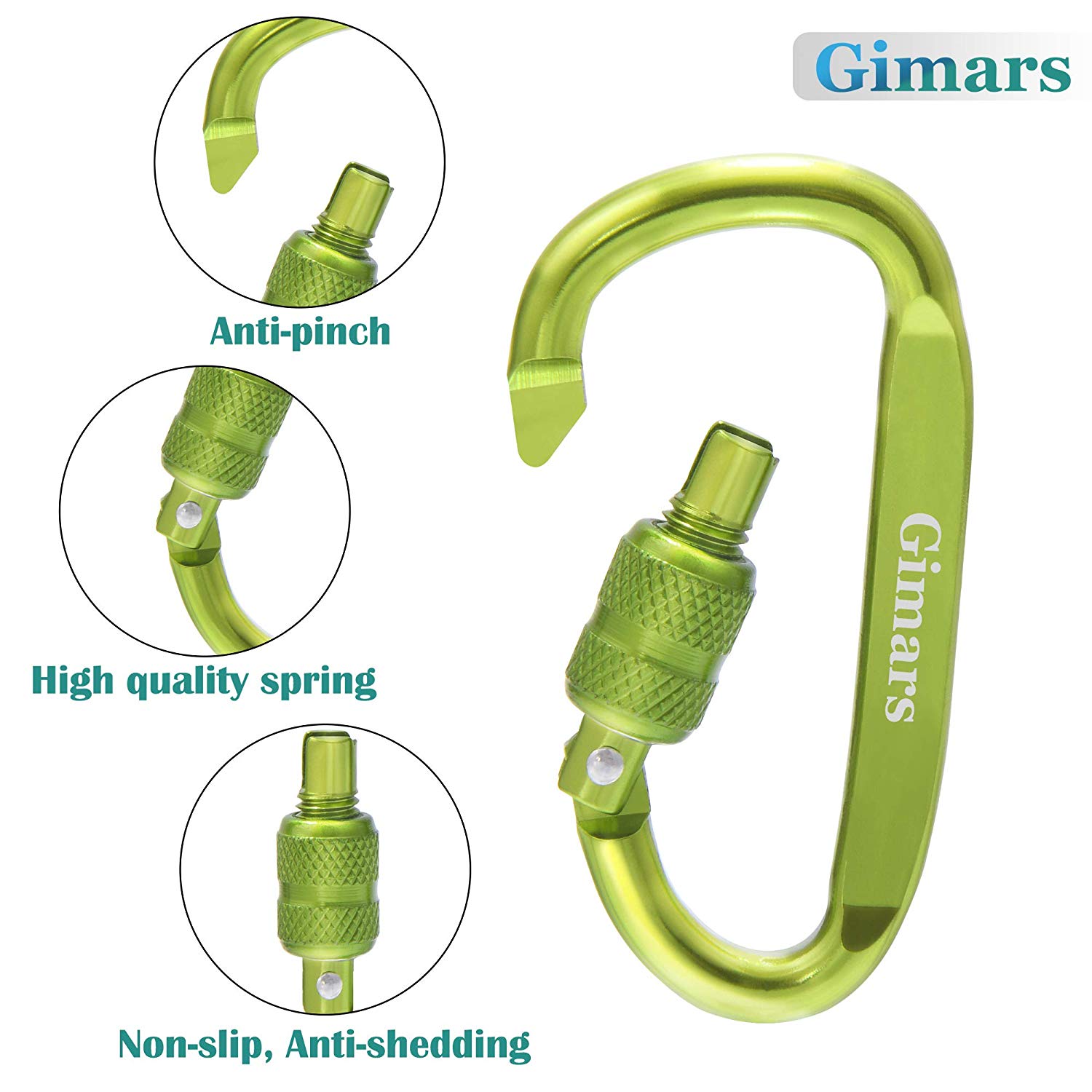 Gimars 10 PCS 6cm D Shape with Locking Screw Nuts, Spring-loaded Gate Carabiner Clips - Image 3
