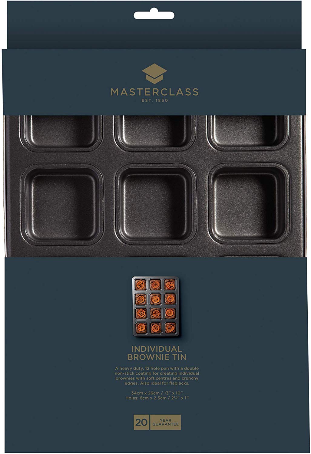 MasterClass KCMCHB69 Brownie Tin with Dividers, PFOA Non Stick Carbon Steel Baking Pan to Make 12 Cakes, 34 x 26 cm, Grey - Image 2