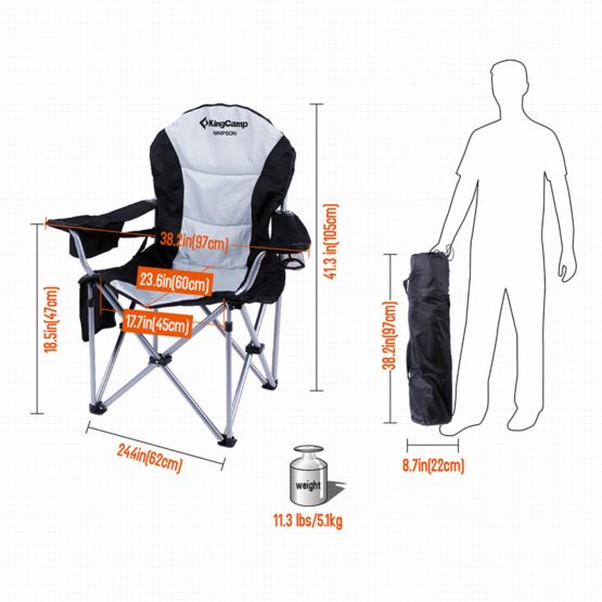 KingCamp Folding Chair Lumbar Back Support Light Weight Portable Deluxe Padded Oversize with Cooler and Armrest for Camping, Carry Bag Included - Image 2