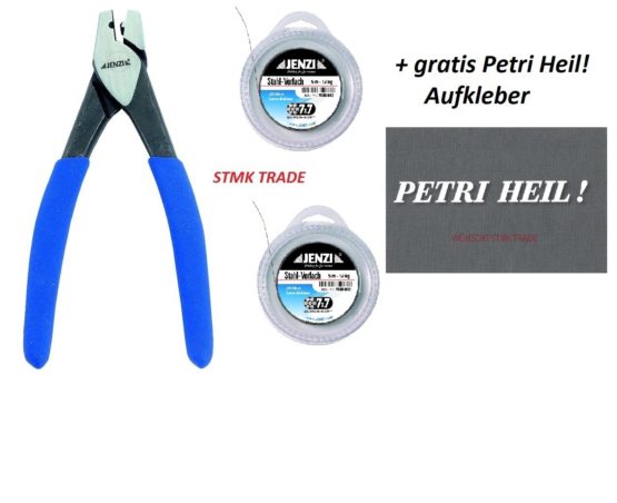 Jenzi Leader Trace Crimps – Pliers Set + 2 x Steel Leader 7x7 12kg, 5 m, 20 Trace Crimps,