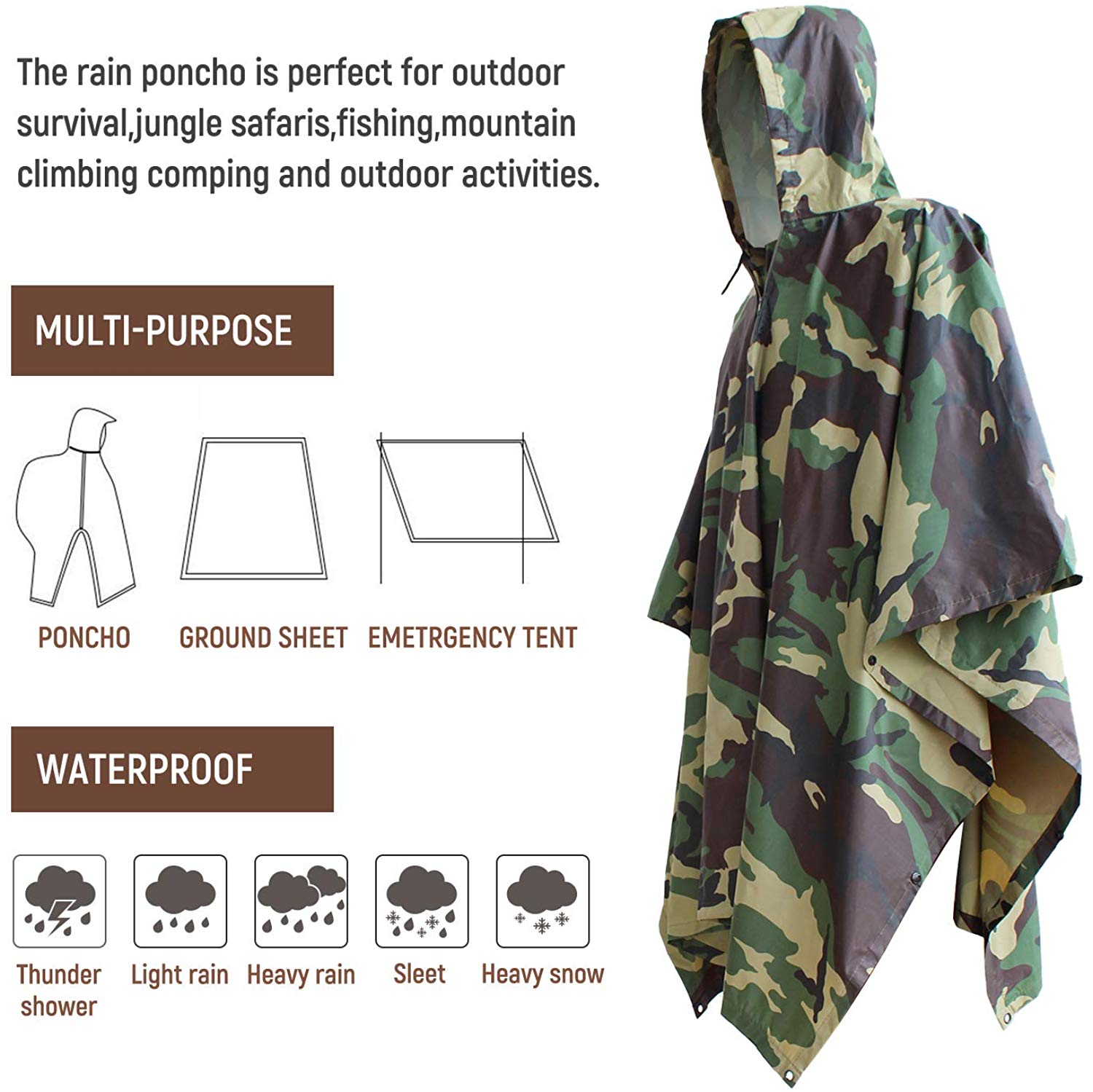 ElifeAcc Multifunctional Rain Cape Hooded Poncho – Waterproof Raincoat ...