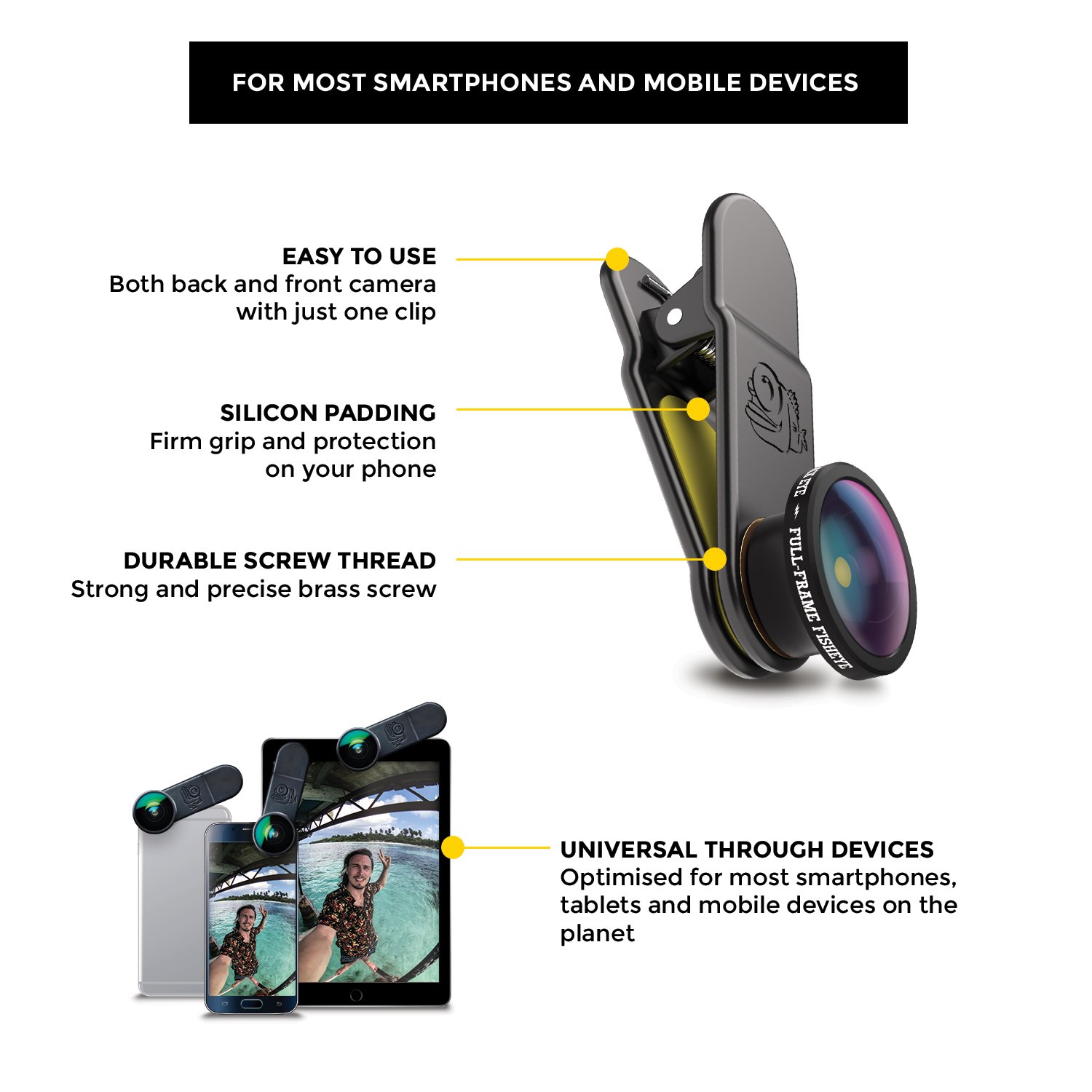 BLACK EYE Fullframe-Fisheye 180°lens for smartphones built before 2018 (Triple Coated Glass, Universal Clip, Works also with DualCams) - FF002 - Image 4