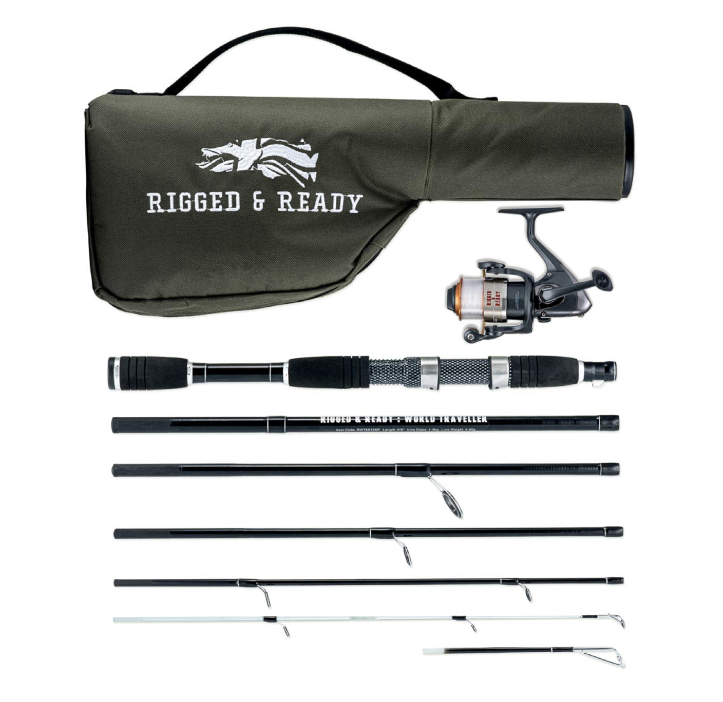 World Traveller Travel Fishing Rod Reel & Case Set. Compact 6 Sections