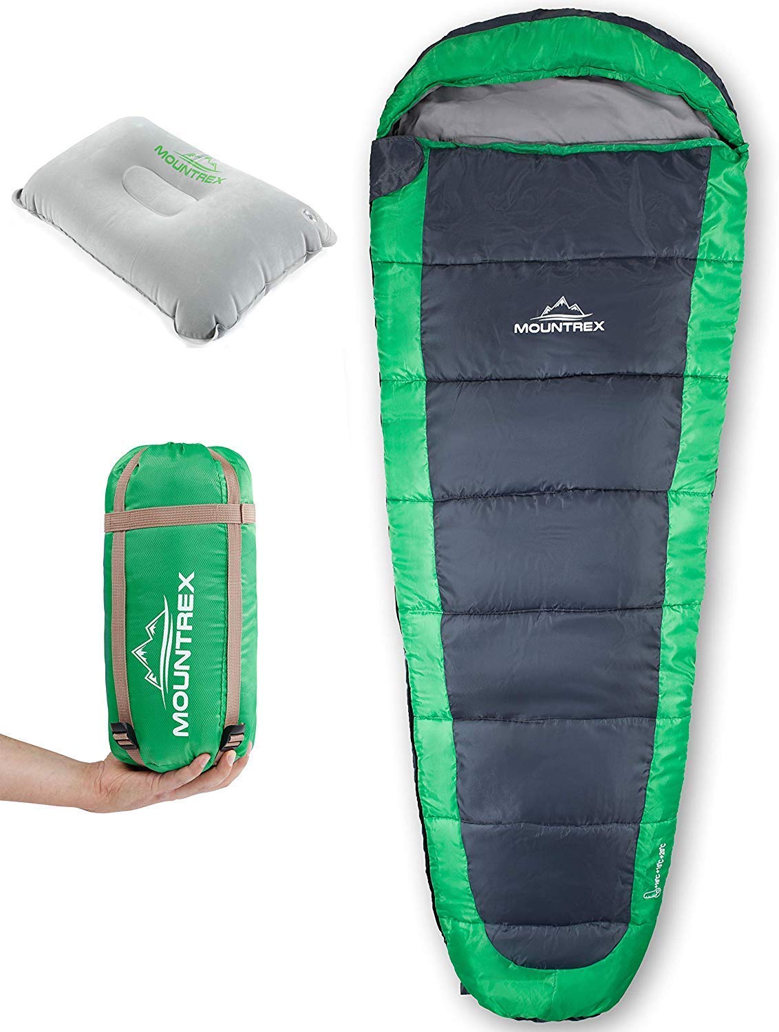 MOUNTREX Sleeping Bag for Camping Hiking and Backpacking; Ultralight (850 g) and Windproof Mummy Sleeping Bag with Hood, 205x75 cm