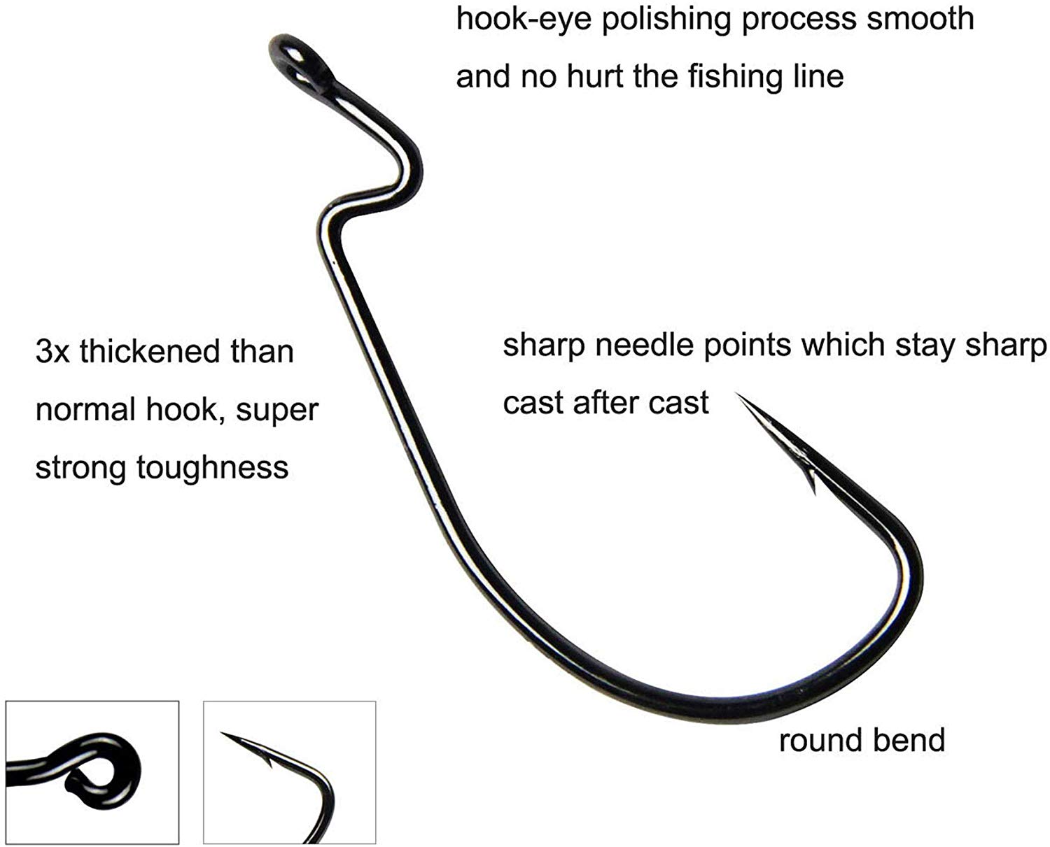 Shaddock 50pcs Offset Worm Hooks Wide Gape Fishing Hooks High Carbon Steel Sharp Jig Hook for Bass & Trout - Image 3