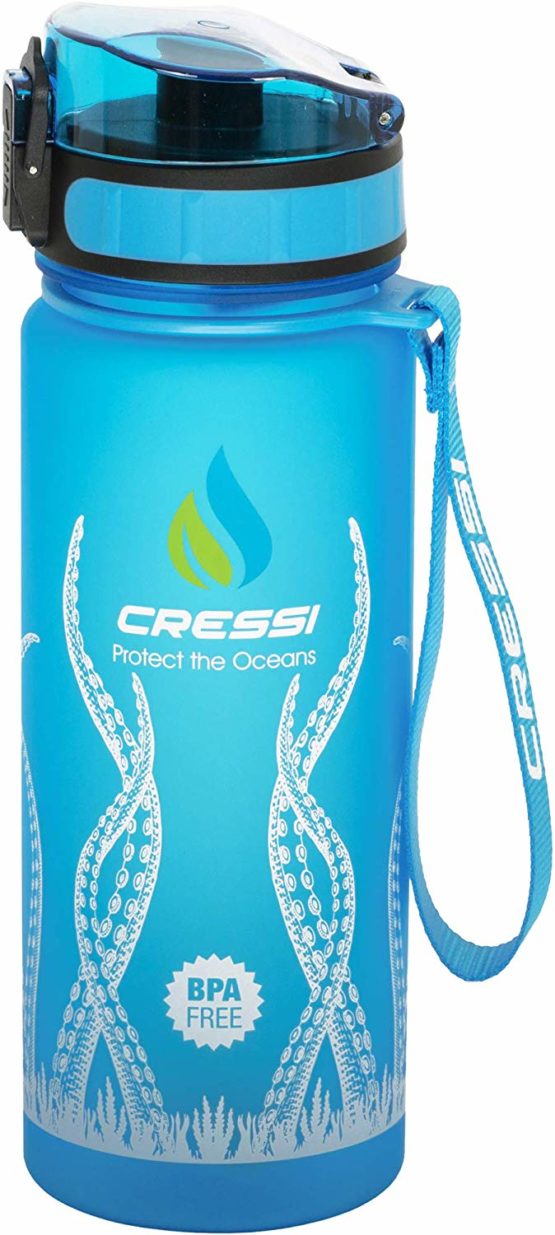 Cressi Water Bottle H20 Frosted Sports, Blue Octopus, 600 ml