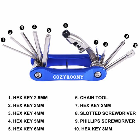 COZYROOMY Bike Tyre Repair Kit - Bike tool kit with 210 Psi Mini Pump 10-in-1 multi-tool（With chain breaker）, 3 in 1 Tyre Levers &Tire patch, 1 saddle bag. 6 month warranty - Image 3