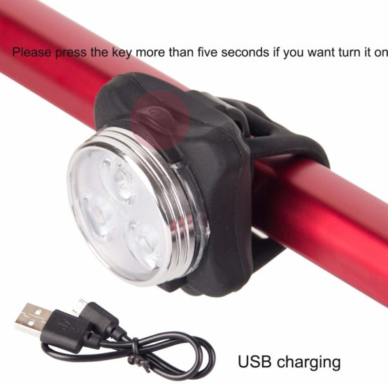 POLAM-FOTO USB Rechargeable Bike Light Set,Super Bright Front Headlight and Free Rear LED Bicycle Light,120 Lumen with 650mah Lithium Battery,4 Light Mode Options,(2 USB cables and 2 Strap Included) - Image 2