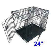 Ellie-Bo Dog Puppy Cage Small 24 inch Black Folding 2 Door Crate with Non-Chew Metal Tray