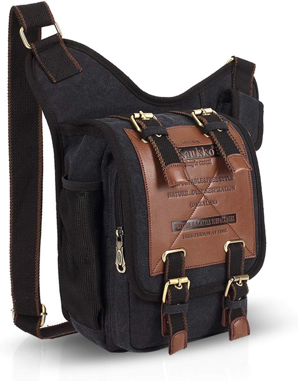 FANDARE Fashion Shoulder Backpack Cross Body Bag Sling Bag Chest Pack Bag Chest Strap Bag One Strap Sport Bag Backpack Men/Women Cycling Hiking Camping Outdoor Travel Bag Canvas Black - Image 4