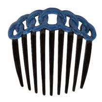 CARAVAN French Decorated Black Rope Design Twist Comb, Blue Enamel