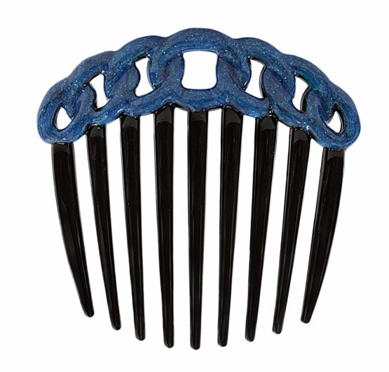 CARAVAN French Decorated Black Rope Design Twist Comb, Blue Enamel