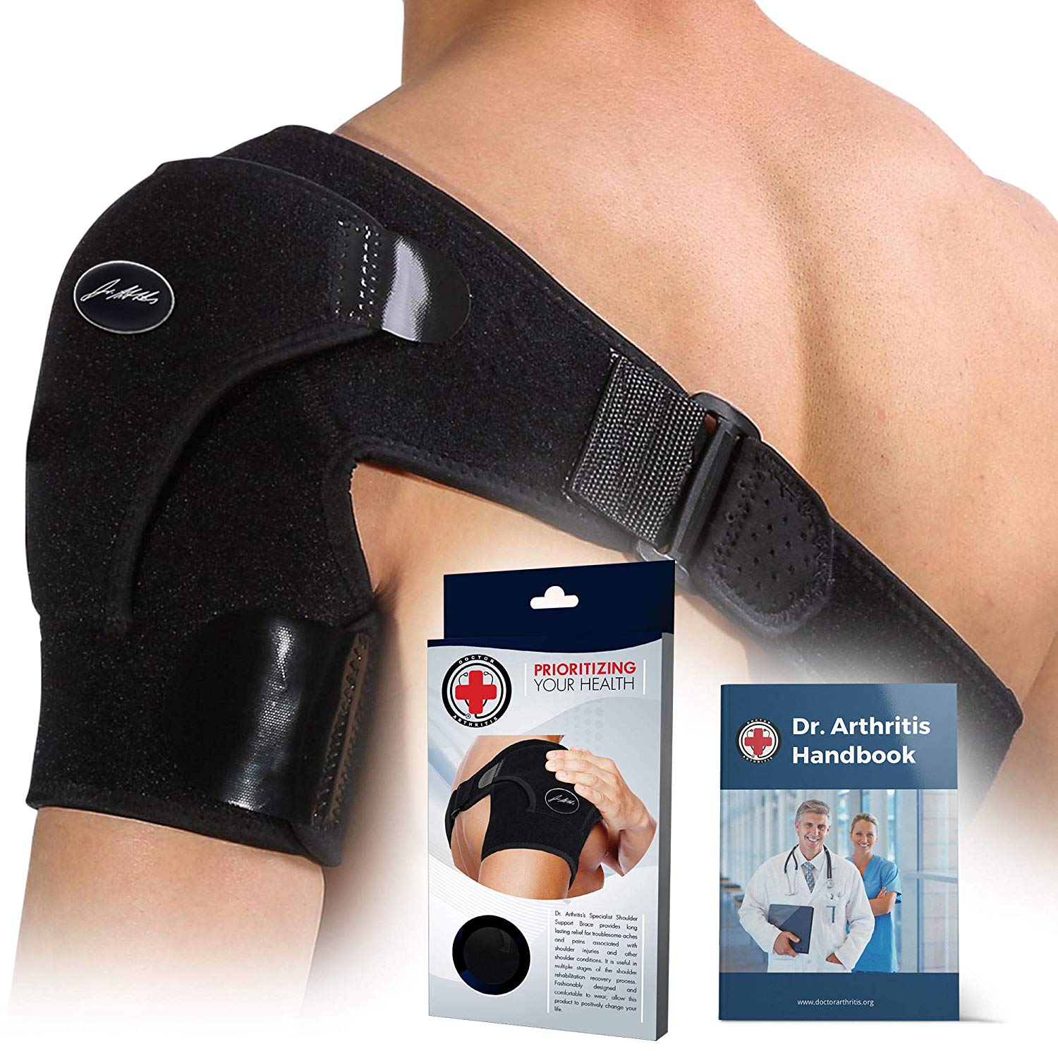 Dr.Arthritis Doctor Developed Shoulder Support & Doctor Handbook/Shoulder Strap (Black)