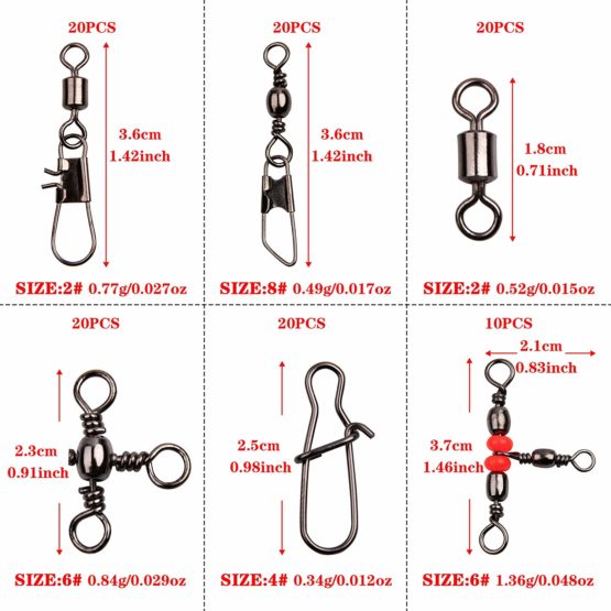 SHADDOCK 140pcs/box Fishing Swivel Snaps Kit Include Ball Bearing Swivel Snap Barrel 3 Way Triple Swivel Connector Clips Fishing Beads Fishing Accessories Set - Image 2