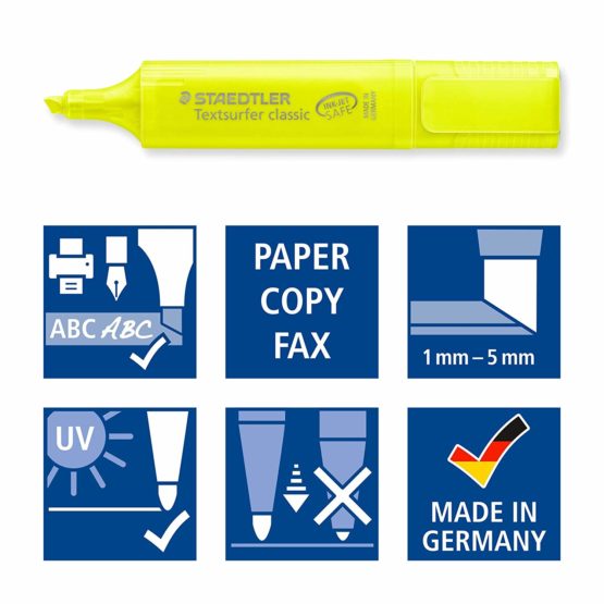 STAEDTLER 364-1P WP4 Yellow Highlighter Textsurfer Classic, Pack of 4 - Image 3