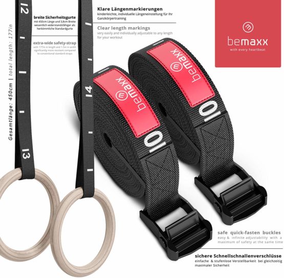 Gymnastics Rings Wooden Gym Rings + Door Anchor & Training eBook