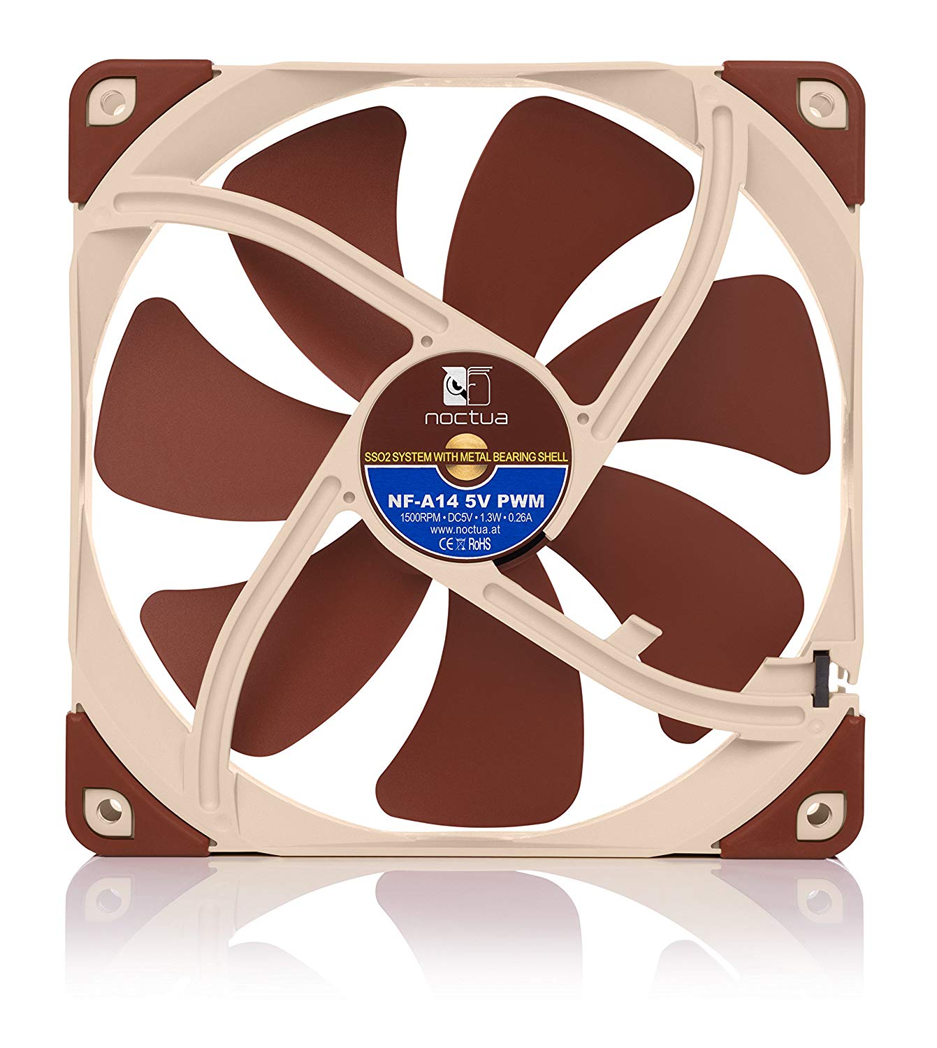 Noctua NF-A14 5V PWM, Premium Quiet Fan with USB Power Adaptor Cable, 4-Pin, 5V Version (140mm, Brown), Marrón - Image 4