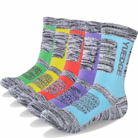 YUEDGE Women's 5 Pairs Wicking Breathable Cushion Anti Blister Casual Crew Socks Trekking Walking Athletic Socks Multi Performance 3.5-7.5