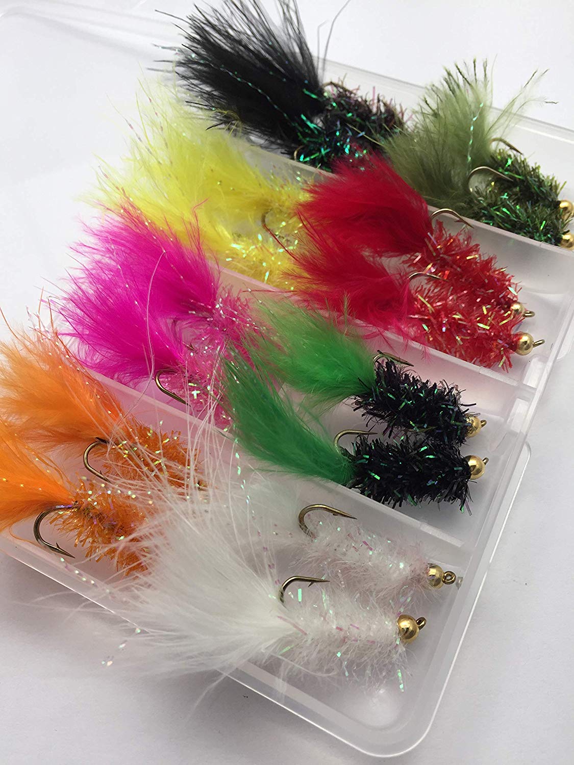 Fly Fishing Bead-Head FRITZ Lures in Fly box Size 8 &10 Pack of 16 Flies for trout fishing #307, Assorted