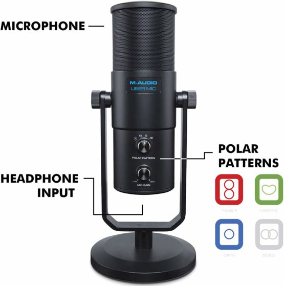 M-Audio Uber Mic - USB Desktop Microphone with Audio Interface, Zero Latency Monitoring, Switchable Polar Patterns, Desk Stand & Headphone Output – Ideal for Podcasting, Gaming, Recording & Streaming
