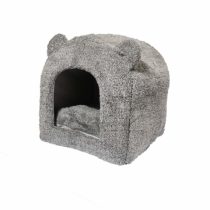 One size cat bed for indoor cats, kittens, puppies and small dogs, machine washable, removable inner cushion, super soft and cosy plush cat igloo cave bed, grey