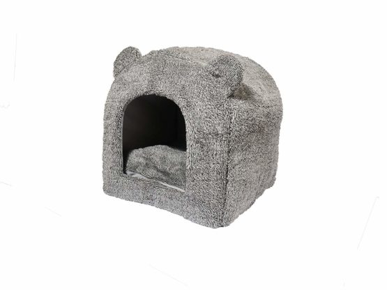 One size cat bed for indoor cats, kittens, puppies and small dogs, machine washable, removable inner cushion, super soft and cosy plush cat igloo cave bed, grey