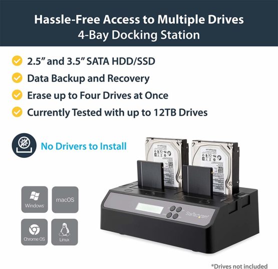 StarTech 4 Bay USB 3.0/ eSATA Hard Drive Duplicator Dock for 2.5" & 3.5" SATA/ IDE SSD HDD - Standalone 1:3 Copier Docking Station (SATDOCK4U3RE), Black - Image 2