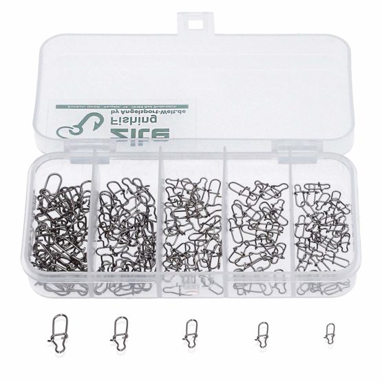 Zite Fishing Snaps Assortment 150 Pcs - Snap Link Swivels for Spinning - Different Sizes in Terminal Tackle Box