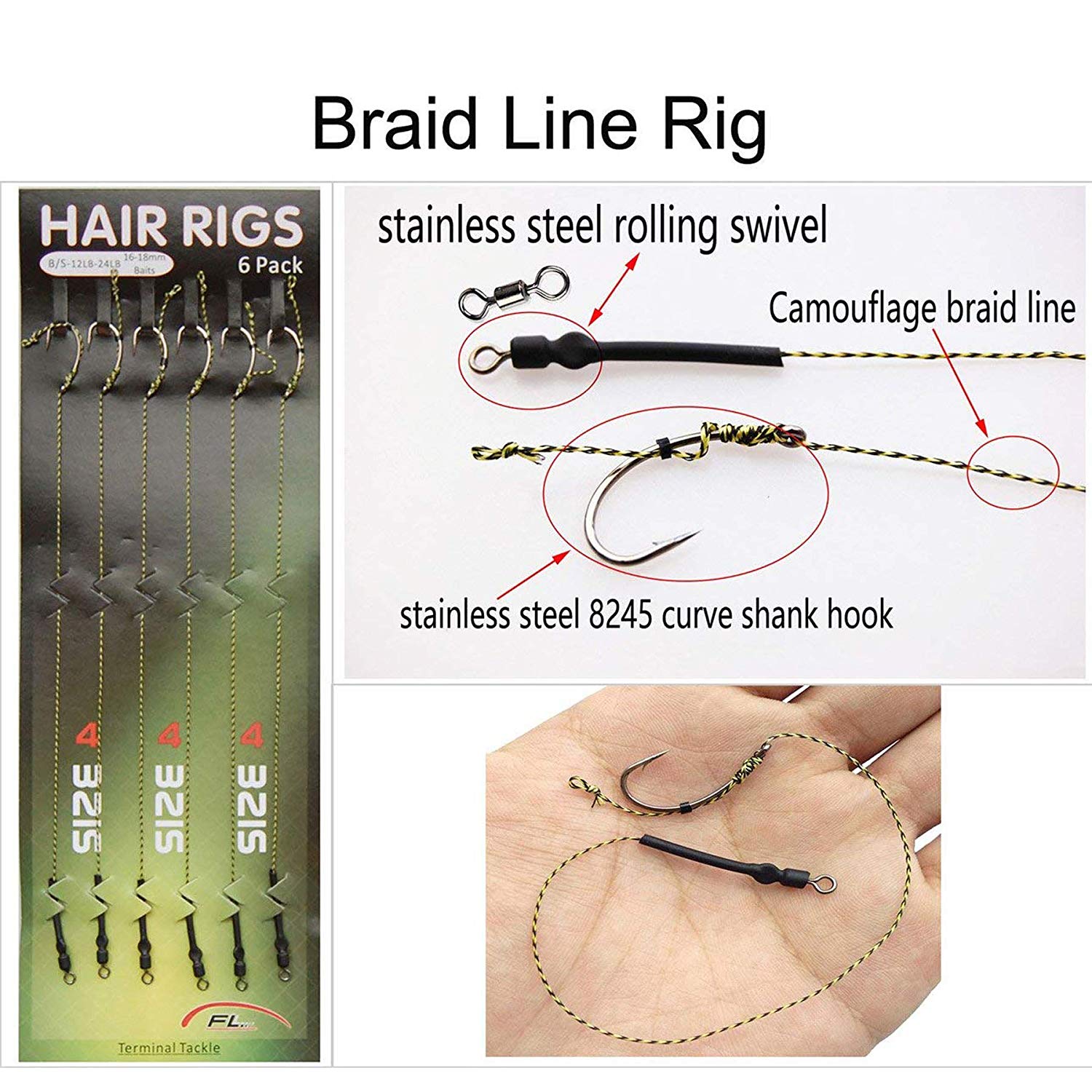 SHADDOCK 18pcs Carp Fishing Hair Rigs Curved Barb Hooks with Boilie Rig Stops Hair Extender Boilie Bait Stoppers for Carp/Coarse Fishing - Image 2