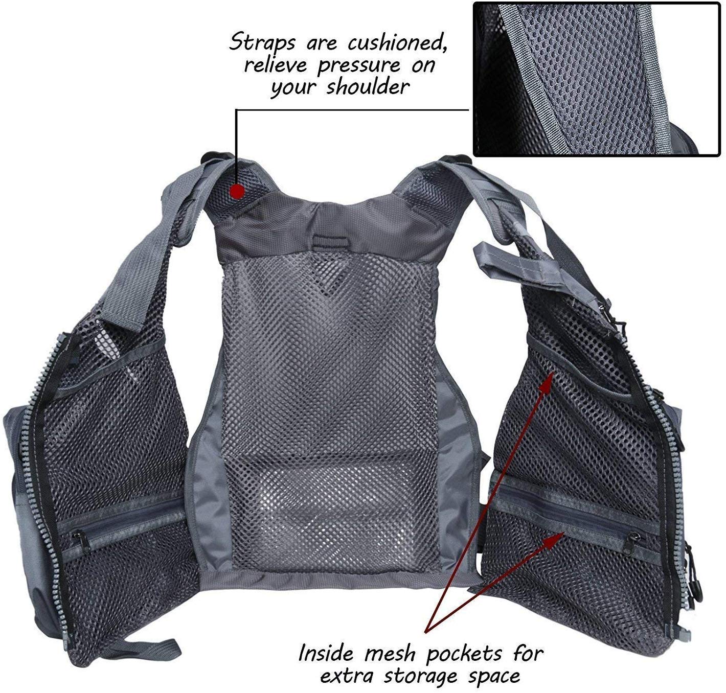 MAXIMUMCATCH Fly Fishing Vest Adjustable Size with Breathable Mesh (G-Mesh Fishing Vest), grey, 1 - Image 4