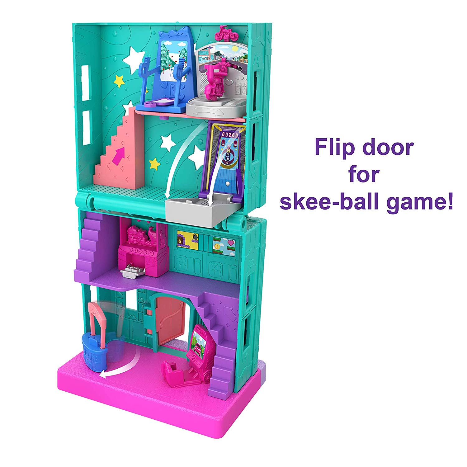 Polly Pocket Pollyville Arcade with 4 Floors, 2 Dolls & 5 Accessories, Multicolor - Image 3