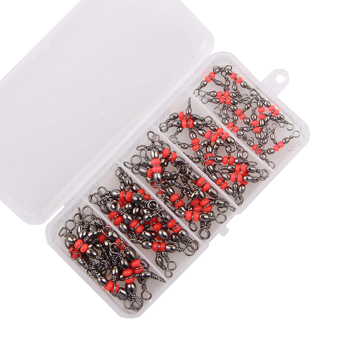 SHADDOCK 50pcs/box Three Way Fishing Barrel Swivels T-Turn Cross Line Triple Barrel Swivels Red Brass Rolling Swivel Fishing Line Connector Clips with Tackle Box