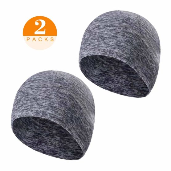 TAGVO 2 Packs Winter Thermal Fleece Running Hat, Beanie Cap Headwear with Ear Covers, Skull Cap Cycling Helmet Liner for Adults Women and Men Unisex Elastic Size Universal