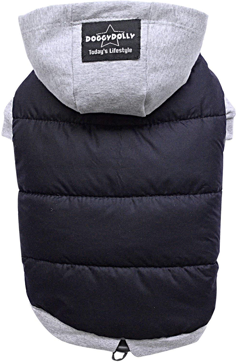 DOGGYDOLLY Winter Dog Jacket/Dog coat with Hood, 2X-Large, Black-Grey, XXL