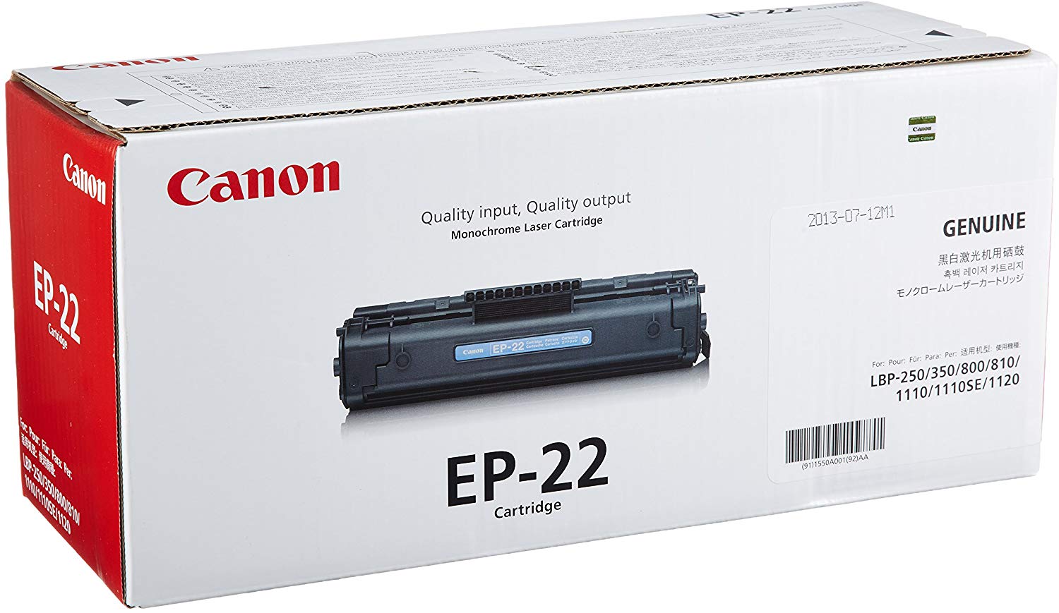 Canon Ep22 Black Laser Toner Cartridge, 1