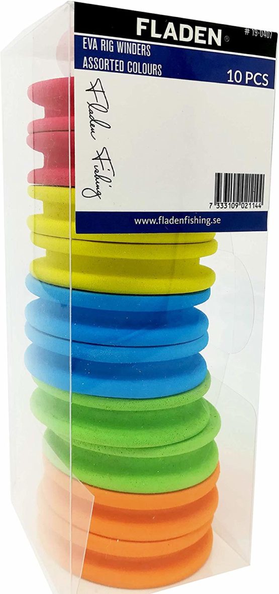FLADEN Fishing RIG WINDERS Pack of 10 Quality High Density Foam 64mm x 15mm - Assorted Colours to Keep Your Sea and Coarse Fishing Rigs Organised and Tangle Free [19-0407]