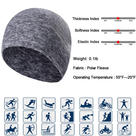 TAGVO 2 Packs Winter Thermal Fleece Running Hat, Beanie Cap Headwear with Ear Covers, Skull Cap Cycling Helmet Liner for Adults Women and Men Unisex Elastic Size Universal - Image 2