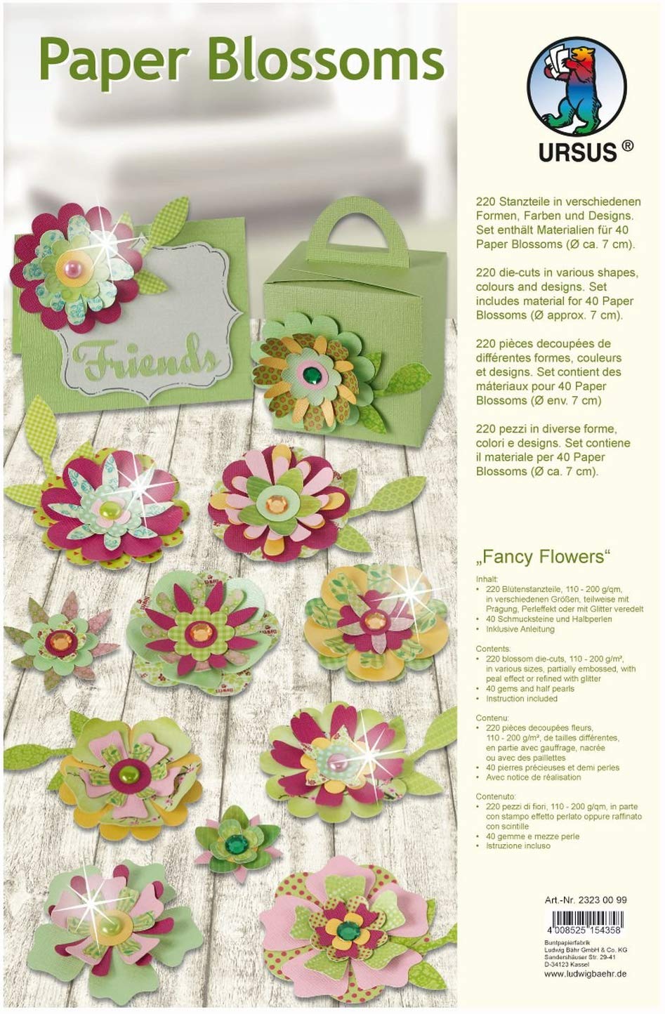 Ursus 23230099 - Paper Blossoms 220 x x Dance Fancy Flowers, Gem Stone and Half Pearls