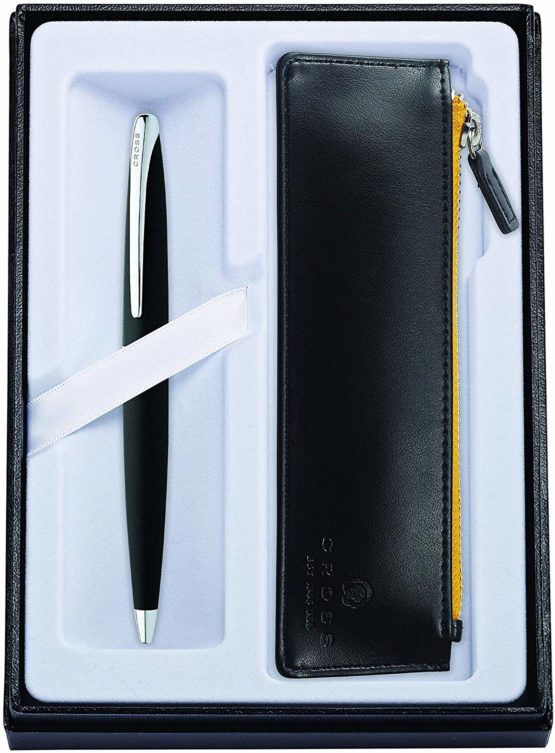 CROSS ATX Black Gift Set with Ballpoint Pen and Classic Black Zip Pen Pouch incl. Premium Gift Box