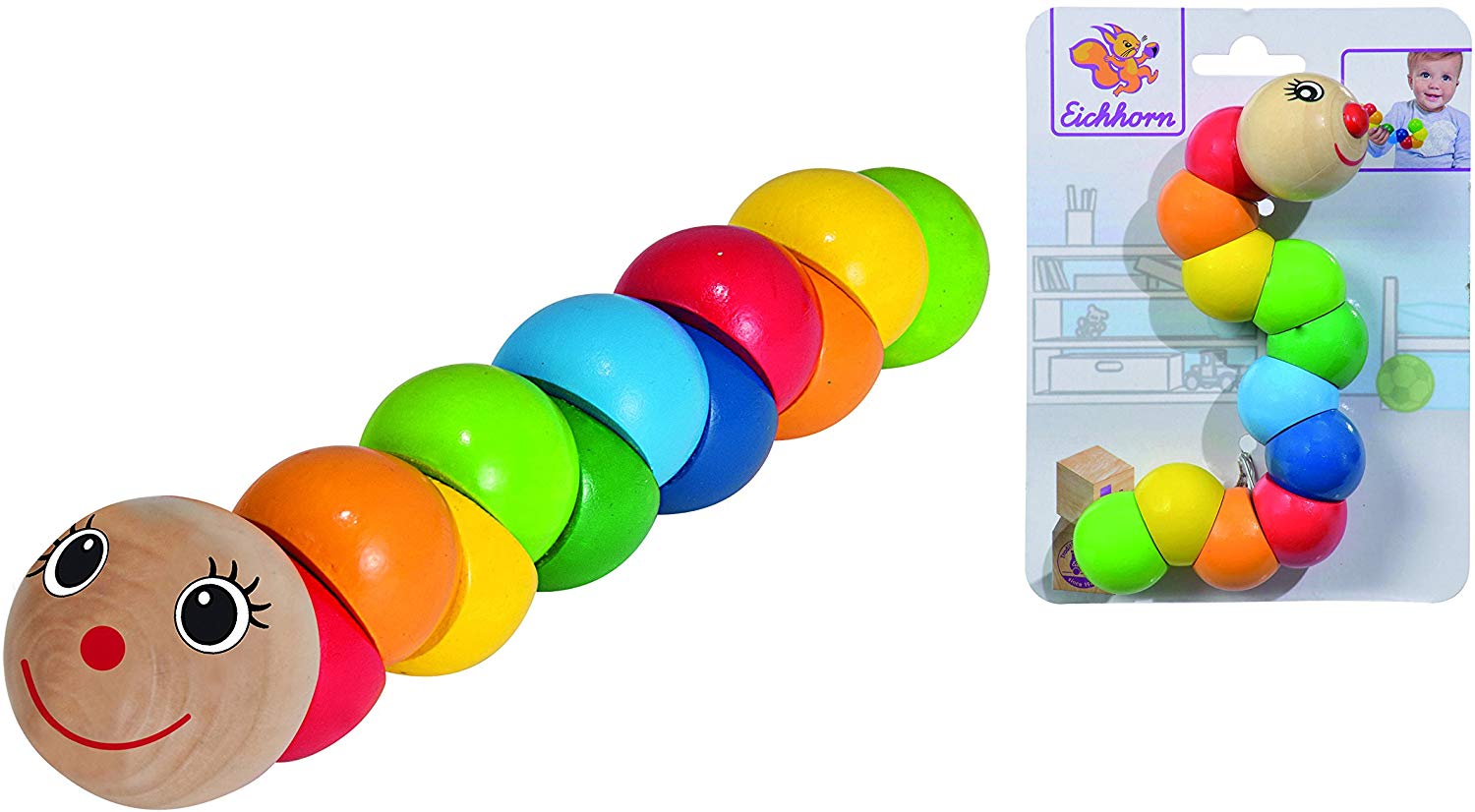 Eichhorn 100003440 Grasping Toy with Caterpillar Design 18.5 cm Hardwood, Colourful, 18,5 cm - Image 4