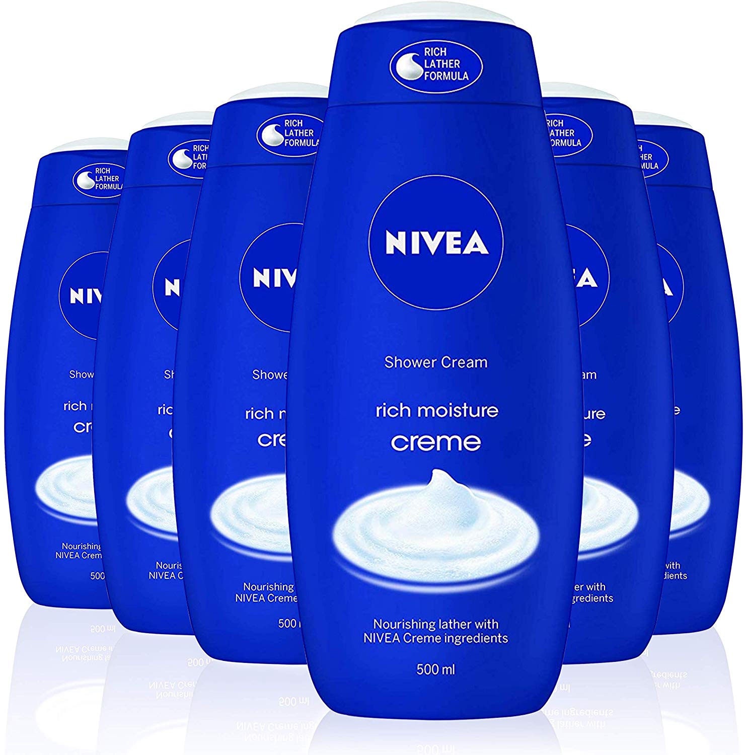 NIVEA Crème Care Shower Cream (500ml, Pack of 6) Caring Shower Body Cream Enriched with Almond Oil
