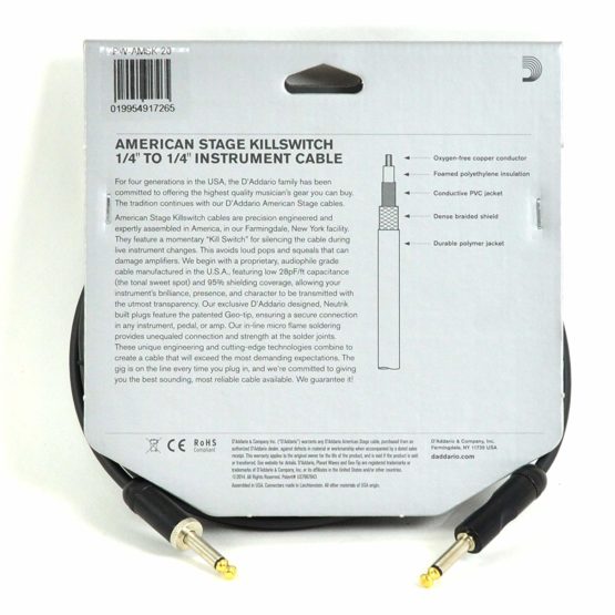 D'Addario Guitar Cable - With Kill Switch - Geo Tip for Secure Connection - 1/4 Inch Male to 1/4 Inch Male - 20 Feet/7.62 Meters - Straight Ends - 1 Pack - Image 3