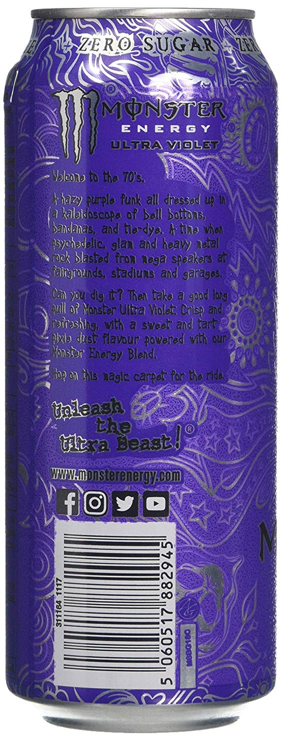 Monster Ultra Violet Energy Soft Drink, Zero Sugar and Calorie, Gluten Free (12 x 500ml Cans), purple, 500 ml (Pack of 12) - Image 2