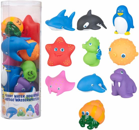 Kids Water Bath Squirties Animals Bathtime Squirter Rubber Fun Set in Tub Childs